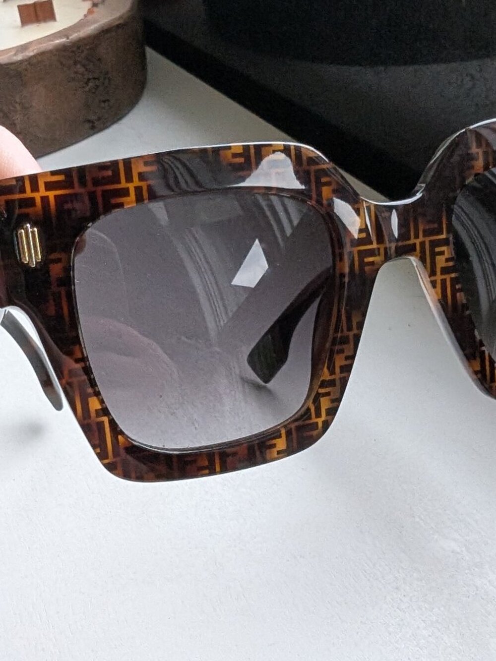 Fendi Roma Havana Brown Oversized Square Sunglasses Zucca Monogram Logo - Picture 6 of 7